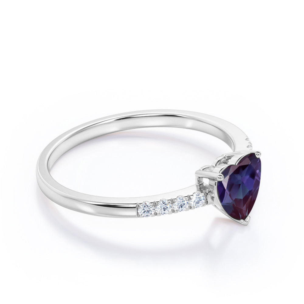 Romantic Pave 1.2 carat Heart shaped Alexandrite and diamond art deco inspired engagement ring in Black gold