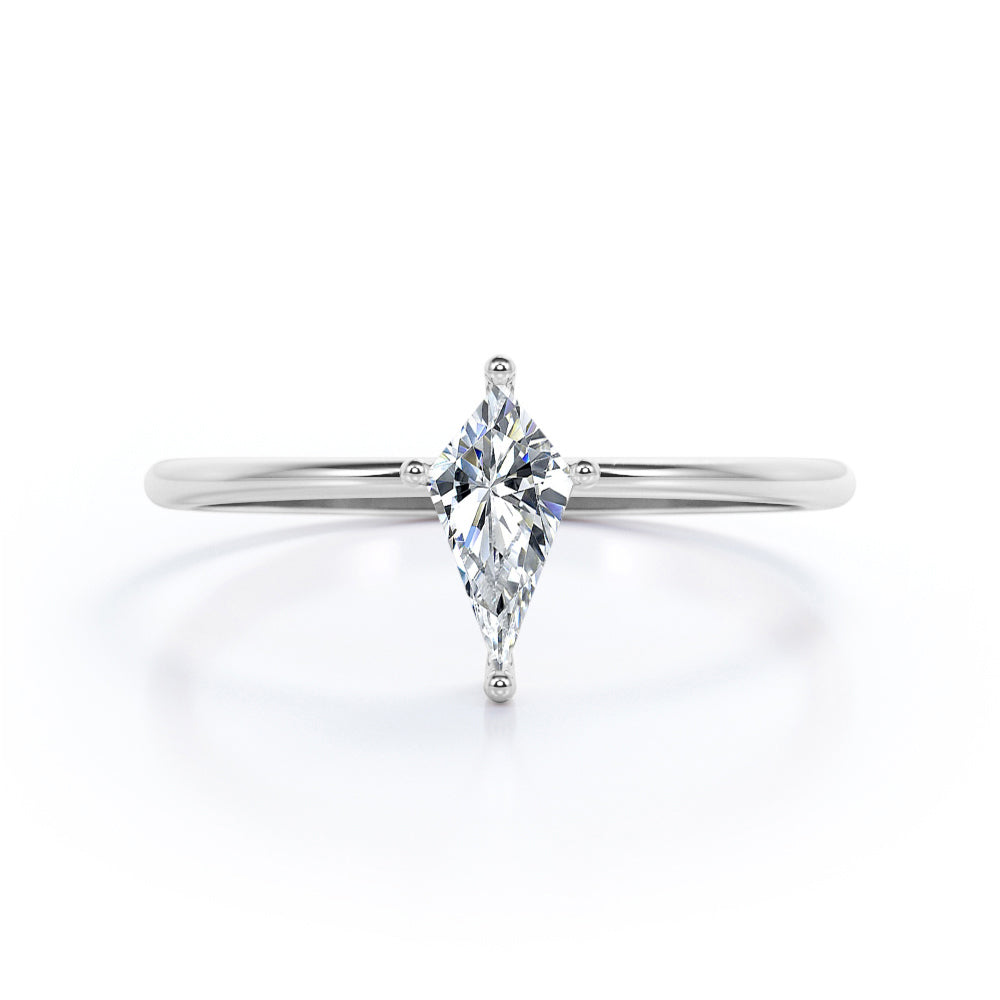 0.5 carat Dainty Kite shaped Moissanite solitaire engagement ring in White gold