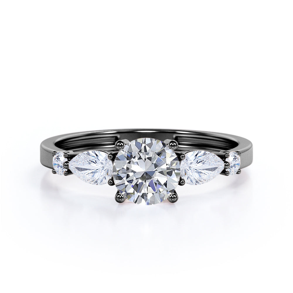 Classic art deco 1.15 carat Round cut Moissanite and diamond 4 prong engagement ring in Black gold