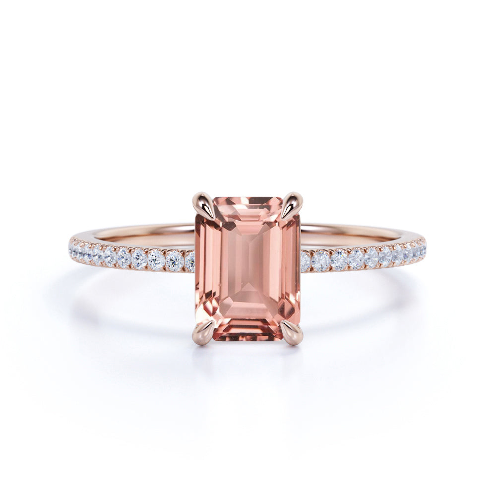Classic carat emerald cut peach pink Morganite Engagement