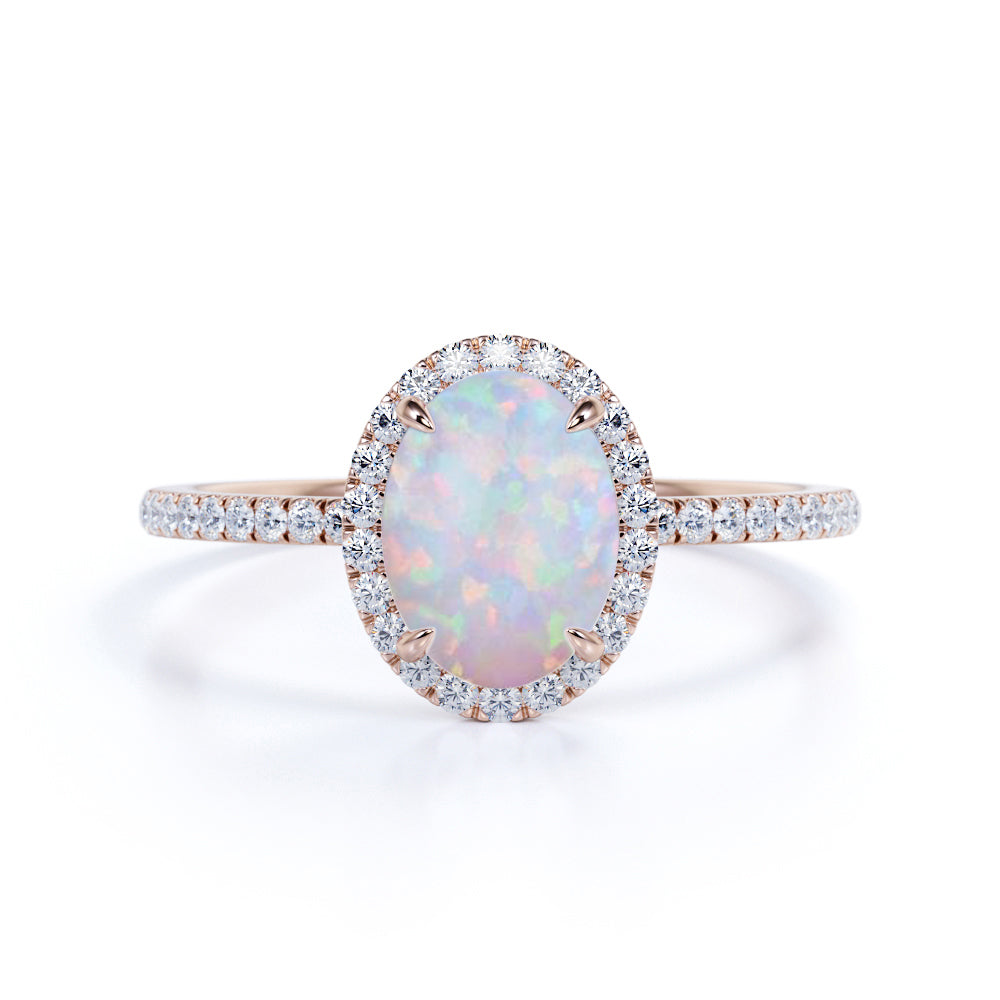 Carat Oval Cut Fire Opal Engagement Ring with Diamond in Rose
