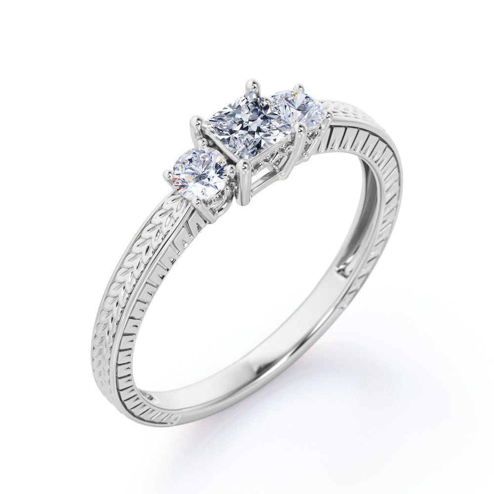 Past, Present and Future 1.1 carat Princess cut Moissanite and diamond Basket set - Filigree wedding ring set for women in gold