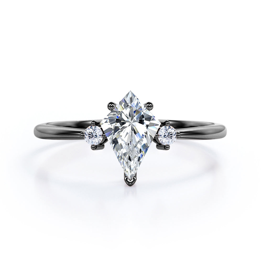 Vintage Past, present, future 1 carat Kite shaped Moissanite and diamond engagement ring in White gold