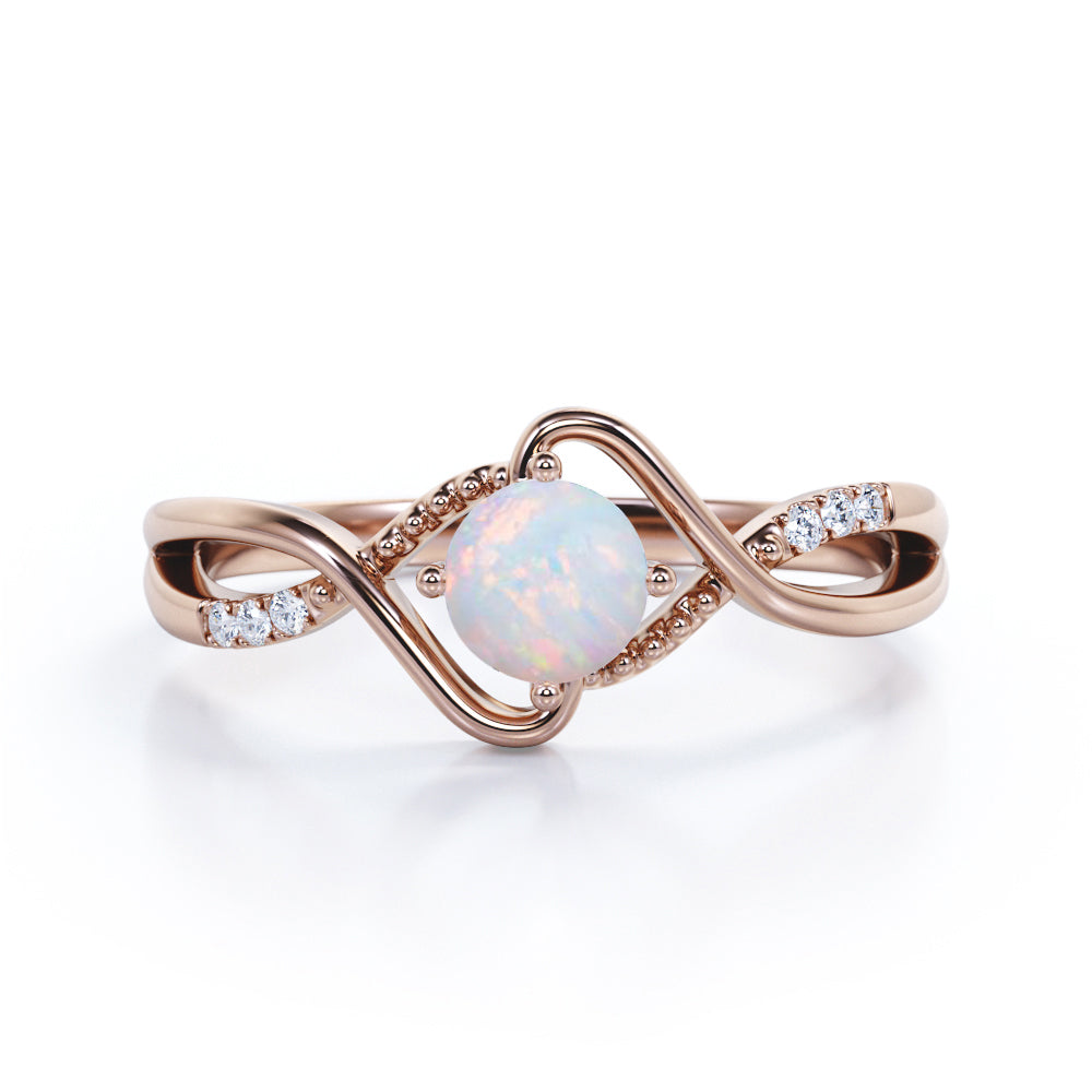 Vintage Infinity 1.25 carat Round cut Australian Opal and diamond Bridal set for her in White gold