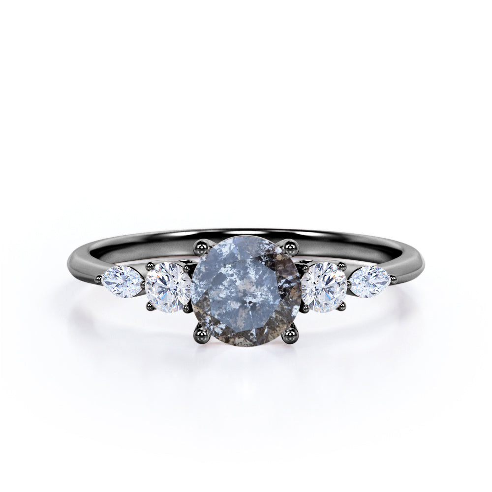 Minimalist 0.65 carat Round cut Salt and pepper diamond and white diamond classic engagement ring in Rose gold