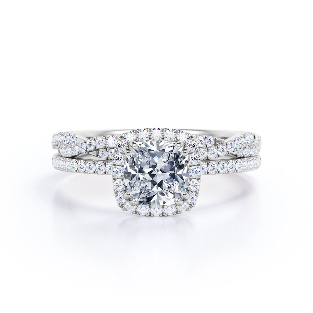 Elegant 1.65 carat Cushion cut Moissanite and diamond art deco wedding ring set for women in gold