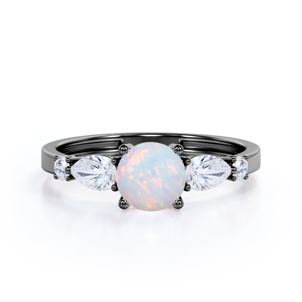 Eccentric 1.25 carat Round cut Ethiopian Opal and marquise and dot diamond engagement ring in Rose gold