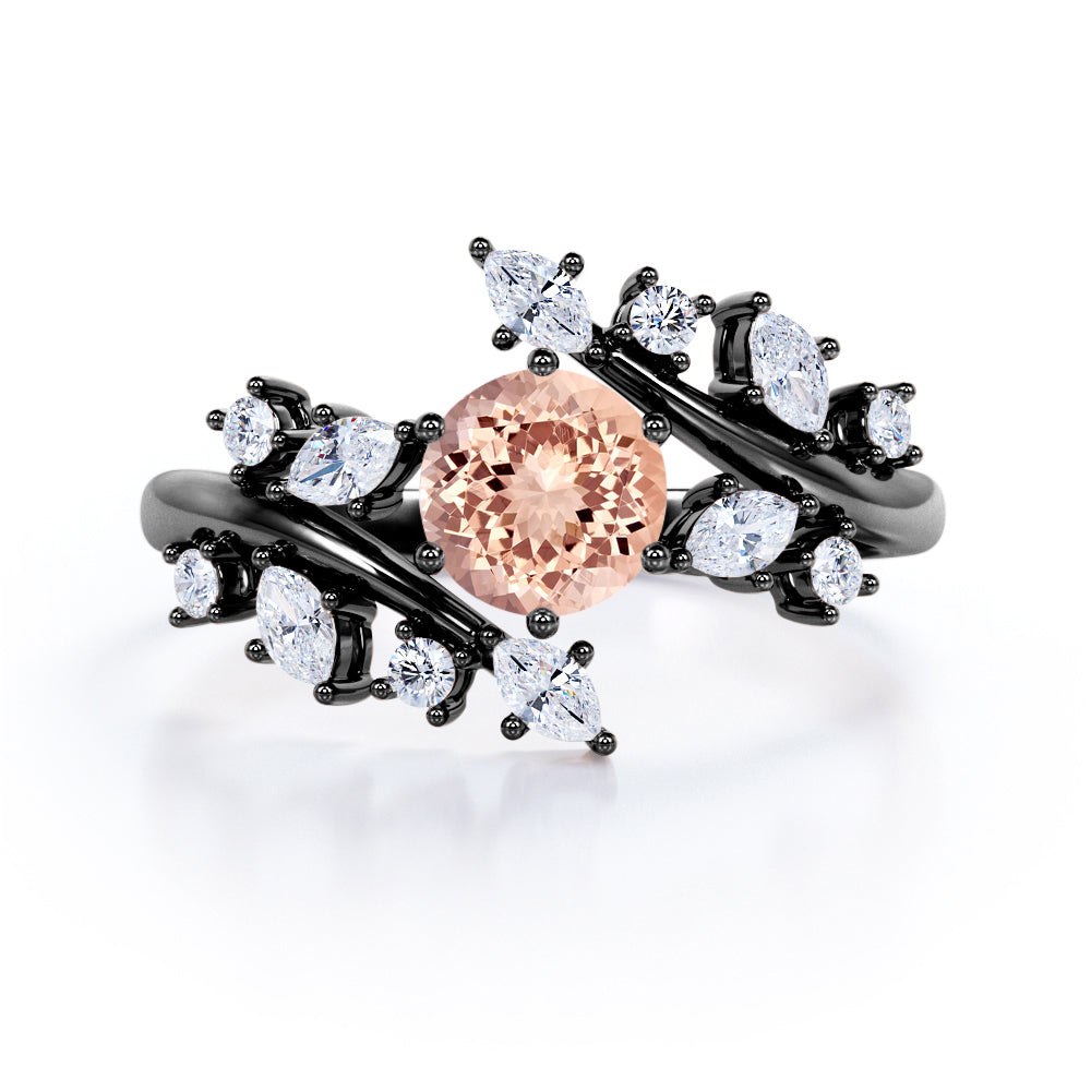 Open setting 1.25 carat Round cut Morganite and diamond floral inspired engagement ring in White gold