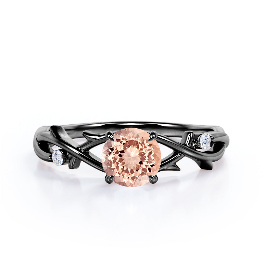 Branchlet 1 carat Round cut Morganite and diamond claw prong engagement ring for women in White gold