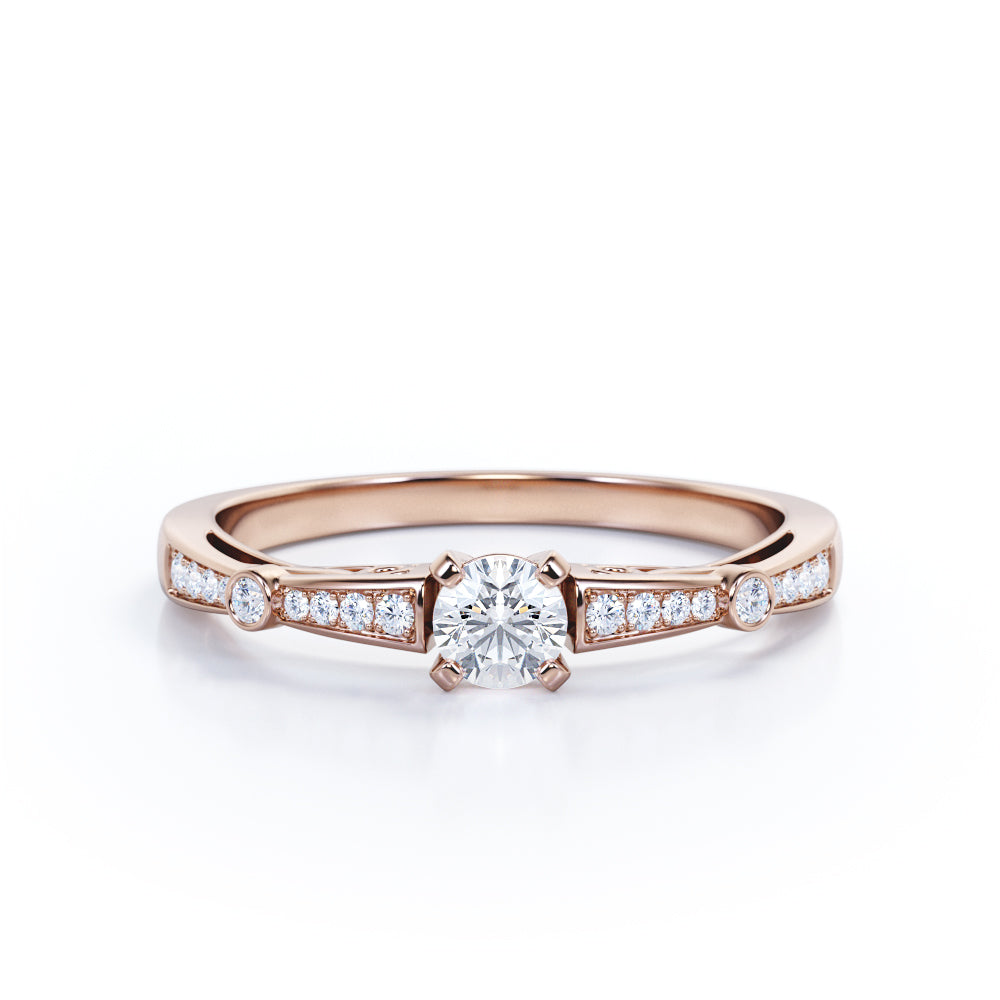 Elegant Baguette style 0.75 carat Round cut Moissanite and diamond channel setting engagement ring in White gold
