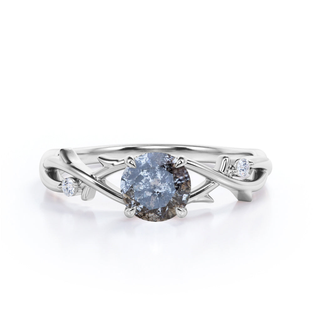 Earthy Twig 0.5 carat Round cut Salt and pepper diamond solitaire engagement ring in Rose gold