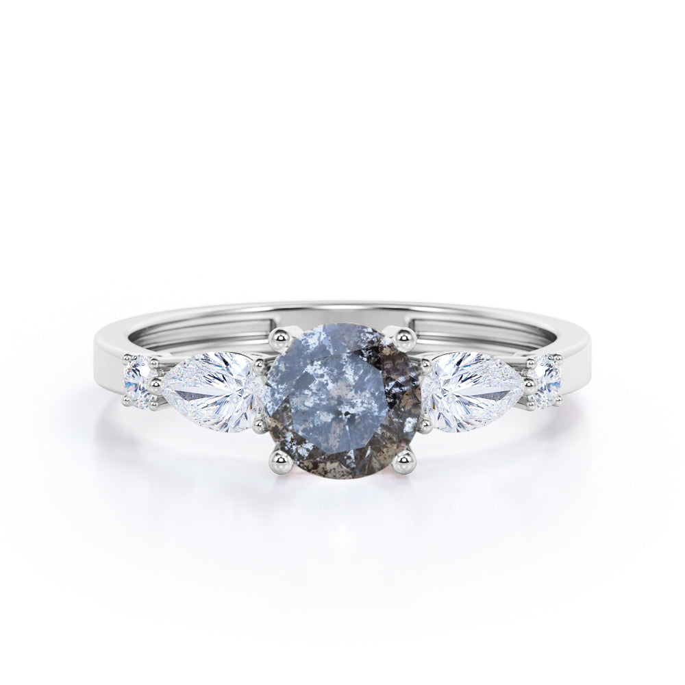 Fancy 5 stones 0.65 carat Round cut Salt and pepper diamond and White diamond wide shank engagement ring in rose gold