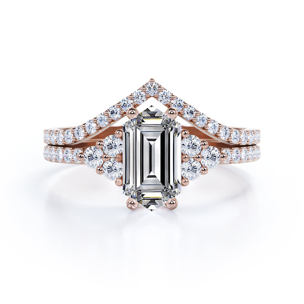 Artistic Contoured 1.5 carat Hexagon shaped Moissanite and diamond 7stone engagement ring in Black gold