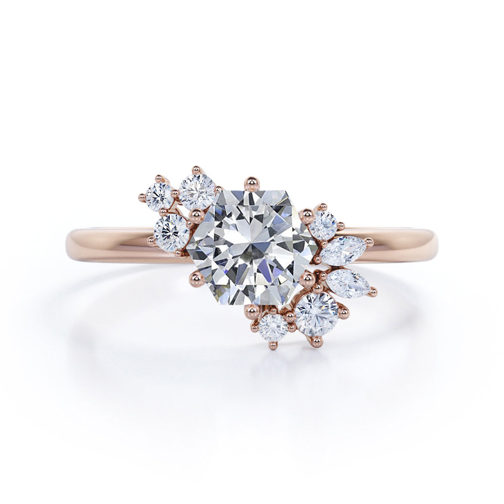Floral art deco 1.15 carat Hexagon Shaped Moissanite and diamonds artisan engagement ring in Black gold
