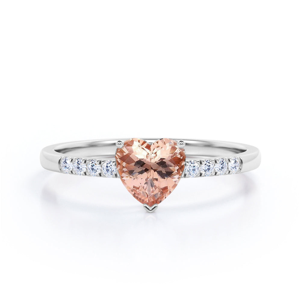 Romantic 1.25 carat Heart Shaped Morganite and diamond eternity engagement ring in Rose gold
