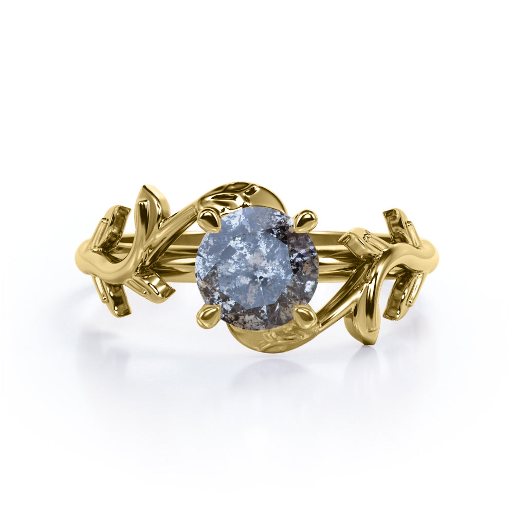Floral Branchlet 0.5 carat Round cut Salt and pepper diamond nature inspired engagement ring in White gold