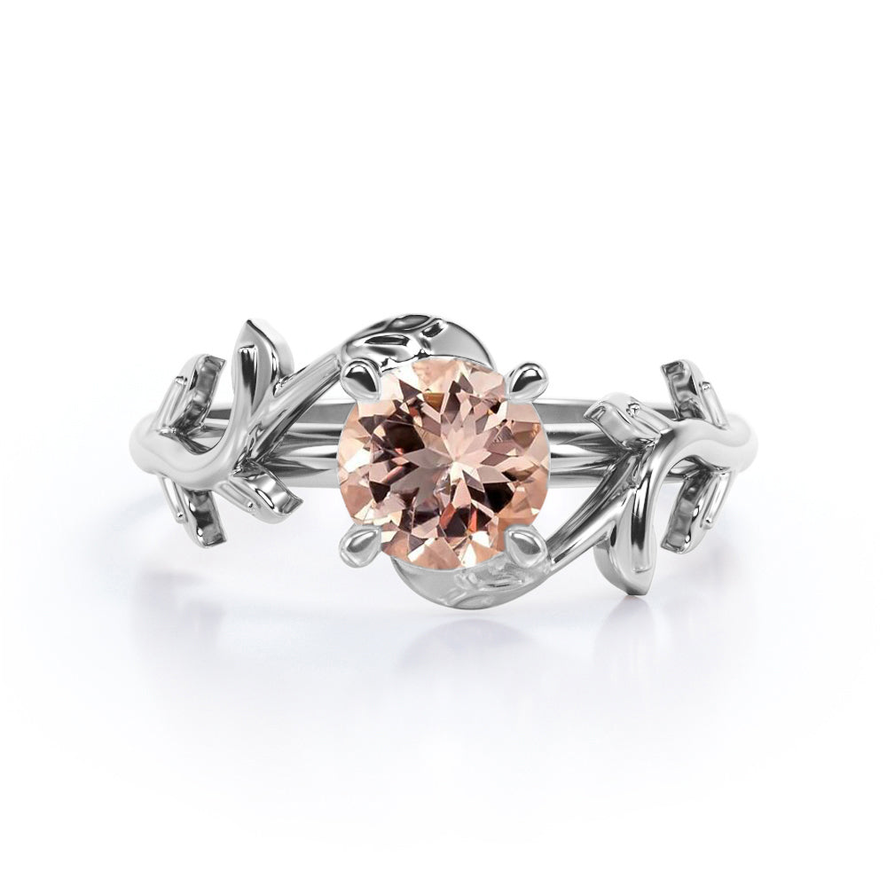 Floral patterns inspired 1 carat Round cut Morganite claw prong setting-solitaire engagement ring in Rose gold