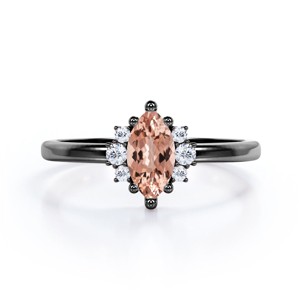 Butterfly style inspired 1.15 carat Marquise shaped Morganite and diamond floral engagement ring in White gold