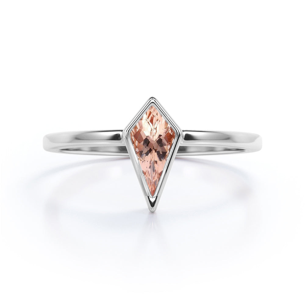 Plain Bezel 1 carat Kite shaped Peach Morganite engagement ring in Rose gold