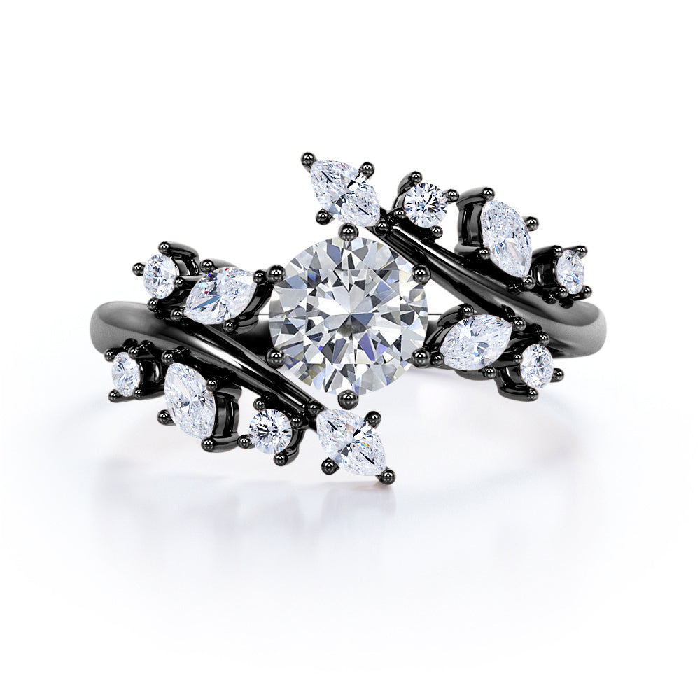 Art nouveau style 1.25 carat Round cut Moissanite and diamond floral engagement ring in Rose gold