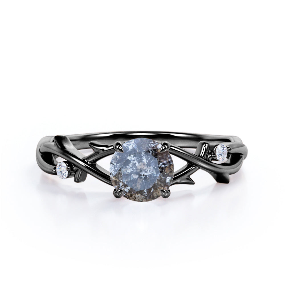 Earthy Twig 0.5 carat Round cut Salt and pepper diamond solitaire engagement ring in Rose gold