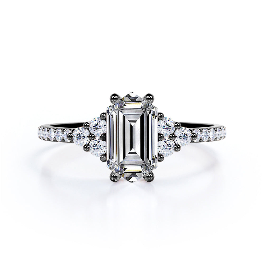 Elegant Pave set 1.25 carat Hexagon shaped Moissanite and diamond eternity style engagement ring in Rose gold