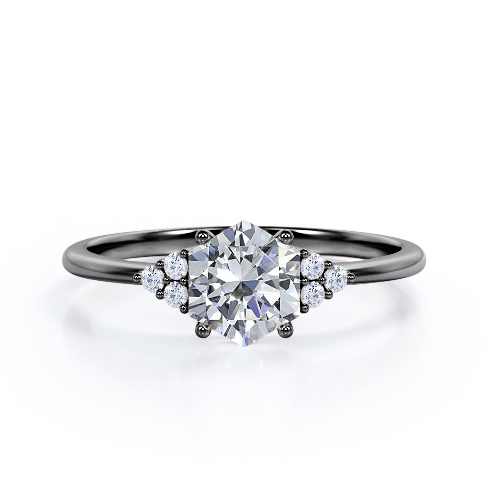 Modern 1 carat Hexagonal Moissanite and diamond tapered knife edge engagement ring in White gold