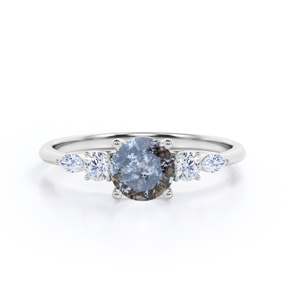 Minimalist 0.65 carat Round cut Salt and pepper diamond and white diamond classic engagement ring in Rose gold