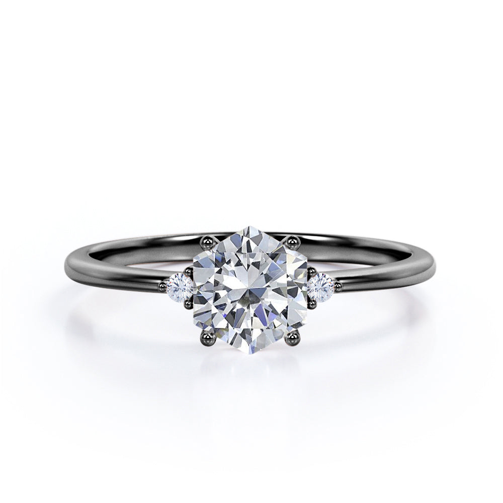 Triple stone 1 carat Hexagon cut Moissanite and diamond engagement ring in White gold