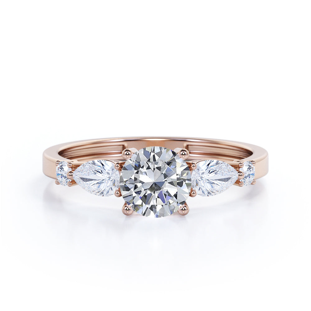 Classic art deco 1.15 carat Round cut Moissanite and diamond 4 prong engagement ring in Black gold