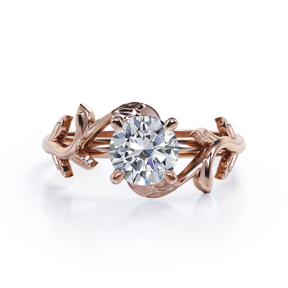 Solitaire 1 carat Round cut Moissanite prong style engagement ring yellow gold