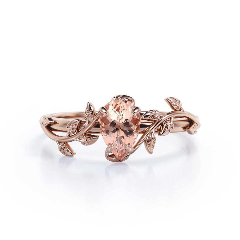 Antique Solitaire 1 carat Pear cut Morganite 4 prong setting Engagement ring for women-Promise ring