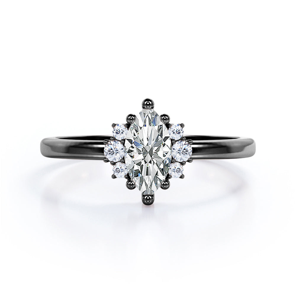 Butterfly style 1.1 carat Moissanite and diamonds art deco marquise engagement ring in White gold