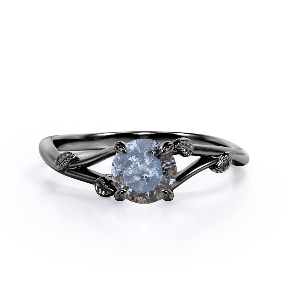 Branchlet shank 0.5 carat Round cut Salt and pepper diamond solitaire engagement ring in White gold