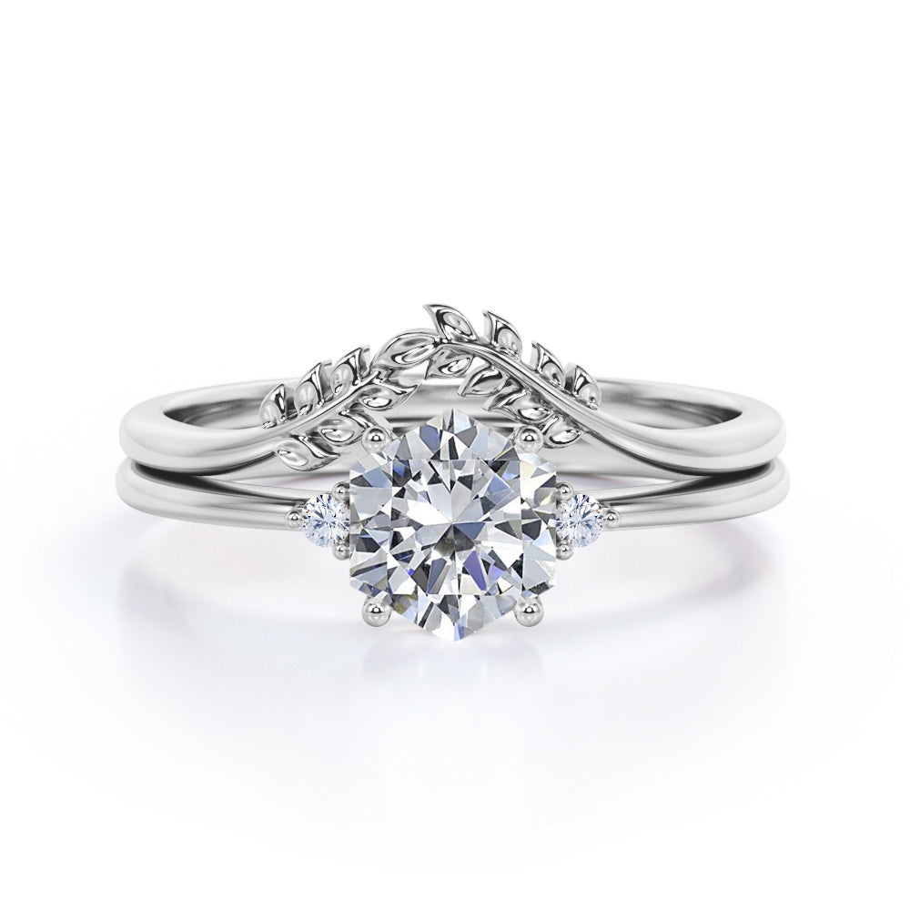 0.55 carat Vine leaf Hexagon Moissanite and diamond wedding ring set in rose gold