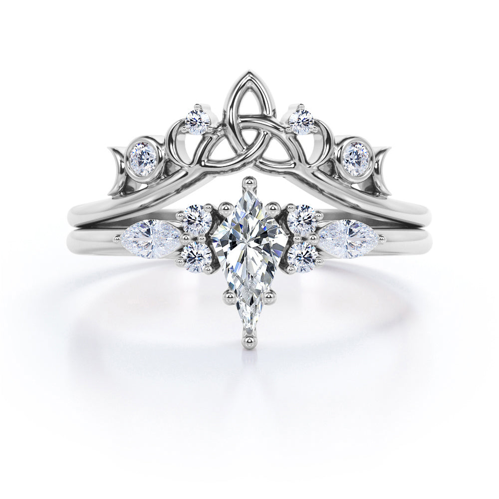 Triad Crown 1.25 carat Kite shaped Moissanite and diamond wedding ring set in rose gold