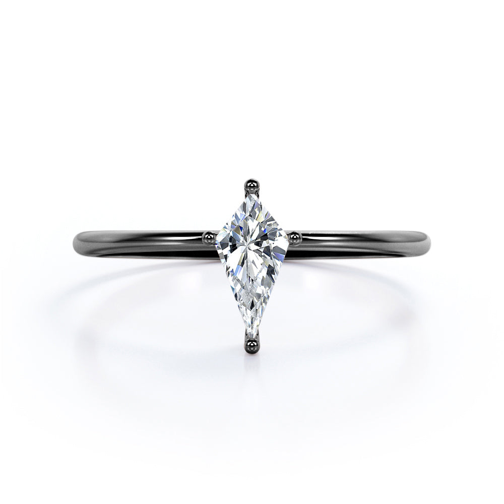 0.5 carat Dainty Kite shaped Moissanite solitaire engagement ring in White gold
