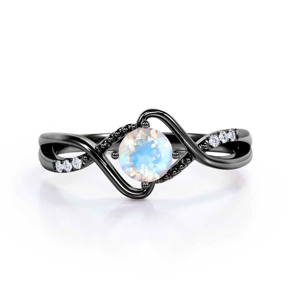 Trendy Twists 0.6 carat Round cut Rainbow Moonstone and diamond infinity pave engagement ring in White gold