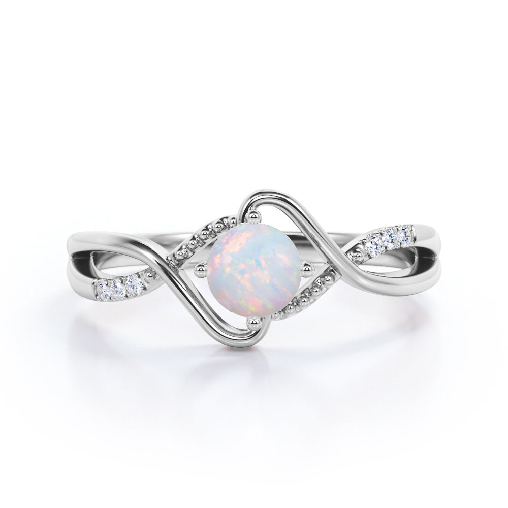 Vintage Infinity 1.25 carat Round cut Australian Opal and diamond Bridal set for her in White gold