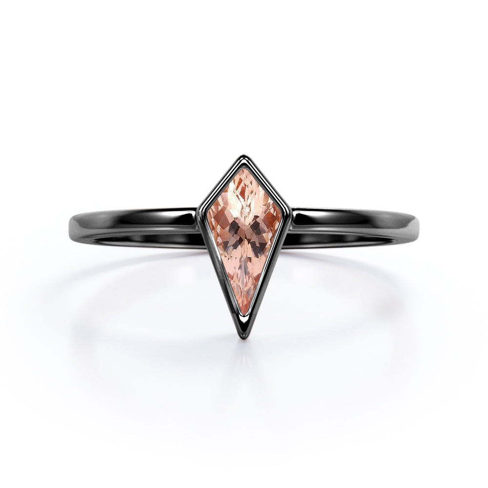 Plain Bezel 1 carat Kite shaped Peach Morganite engagement ring in Rose gold
