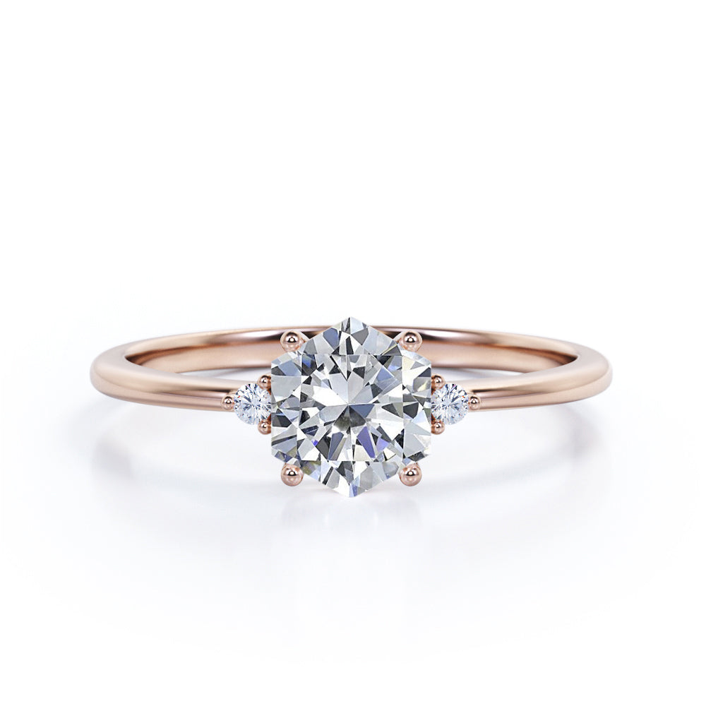 Triple stone 1 carat Hexagon cut Moissanite and diamond engagement ring in White gold