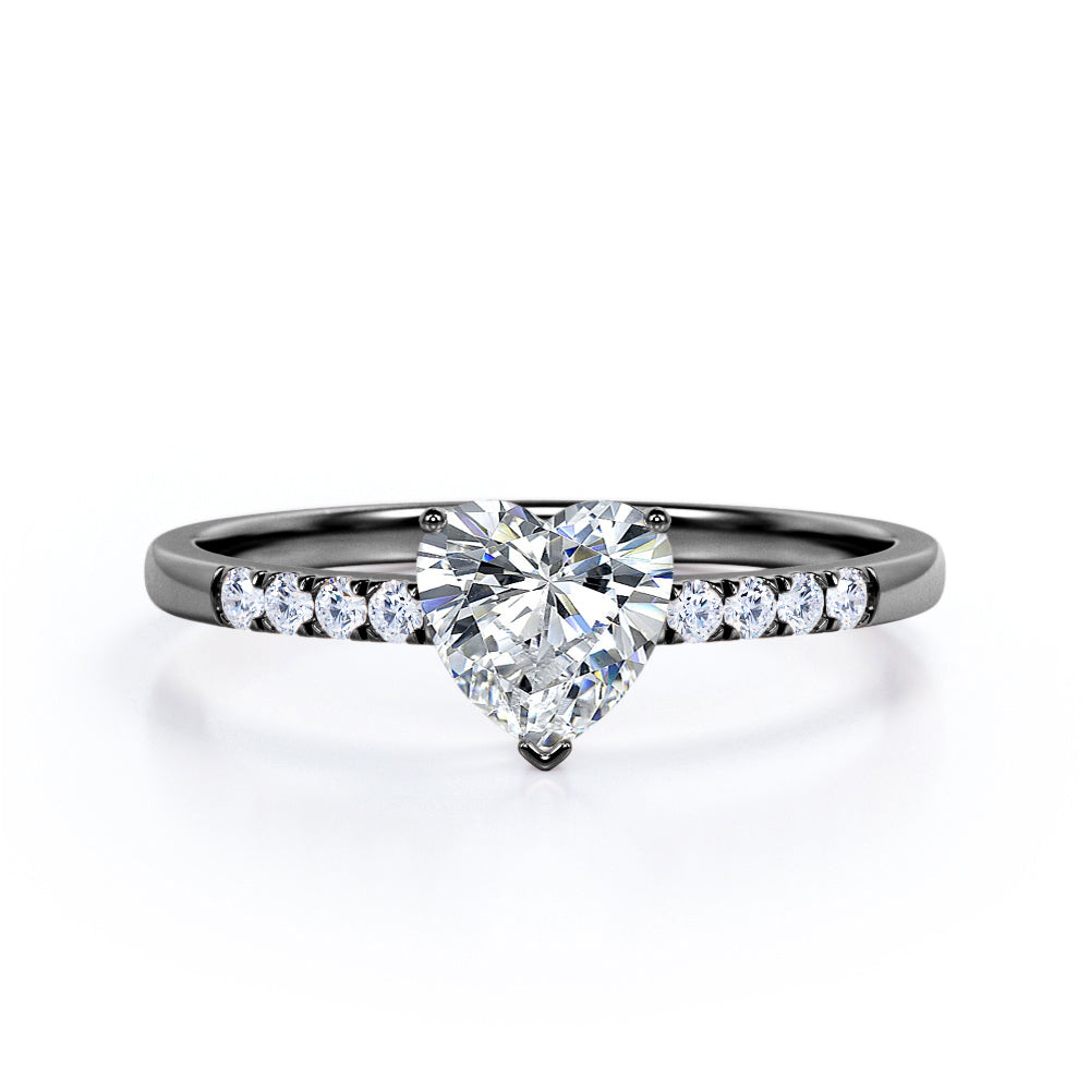 Classic Pave 1.2 carat Heart shaped Moissanite and diamond vintage engagement ring in White gold