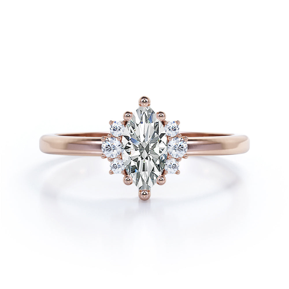 Butterfly style 1.1 carat Moissanite and diamonds art deco marquise engagement ring in White gold