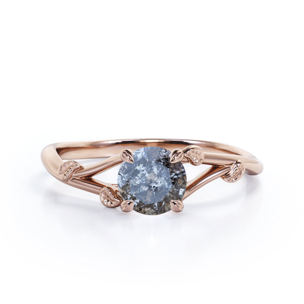 Branchlet shank 0.5 carat Round cut Salt and pepper diamond solitaire engagement ring in White gold