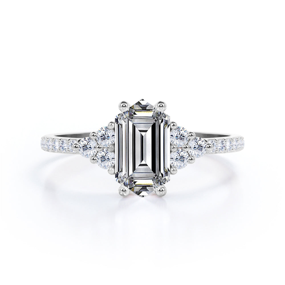 Elegant Pave set 1.25 carat Hexagon shaped Moissanite and diamond eternity style engagement ring in Rose gold