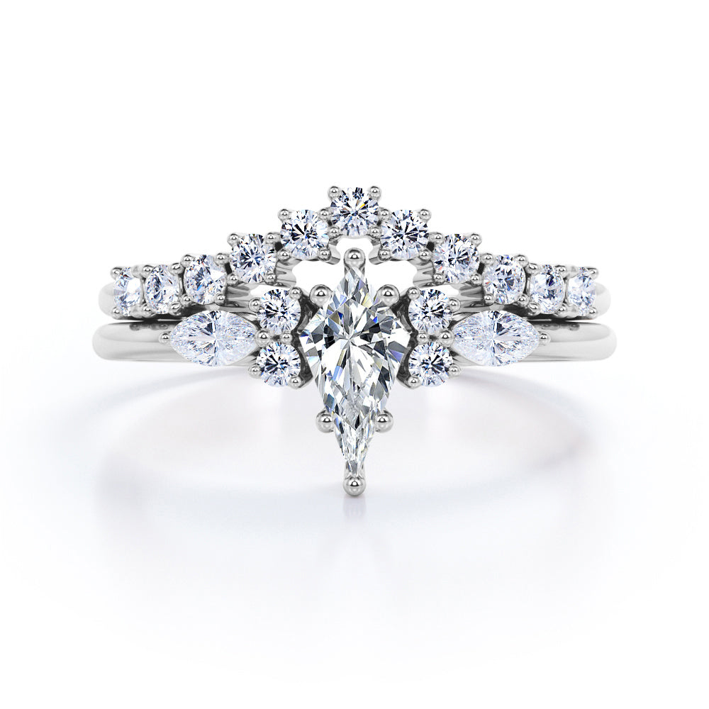 Prong style 1.40 carat Kite shaped Moissanite and diamond vintage inspired Bridal set in Rose gold