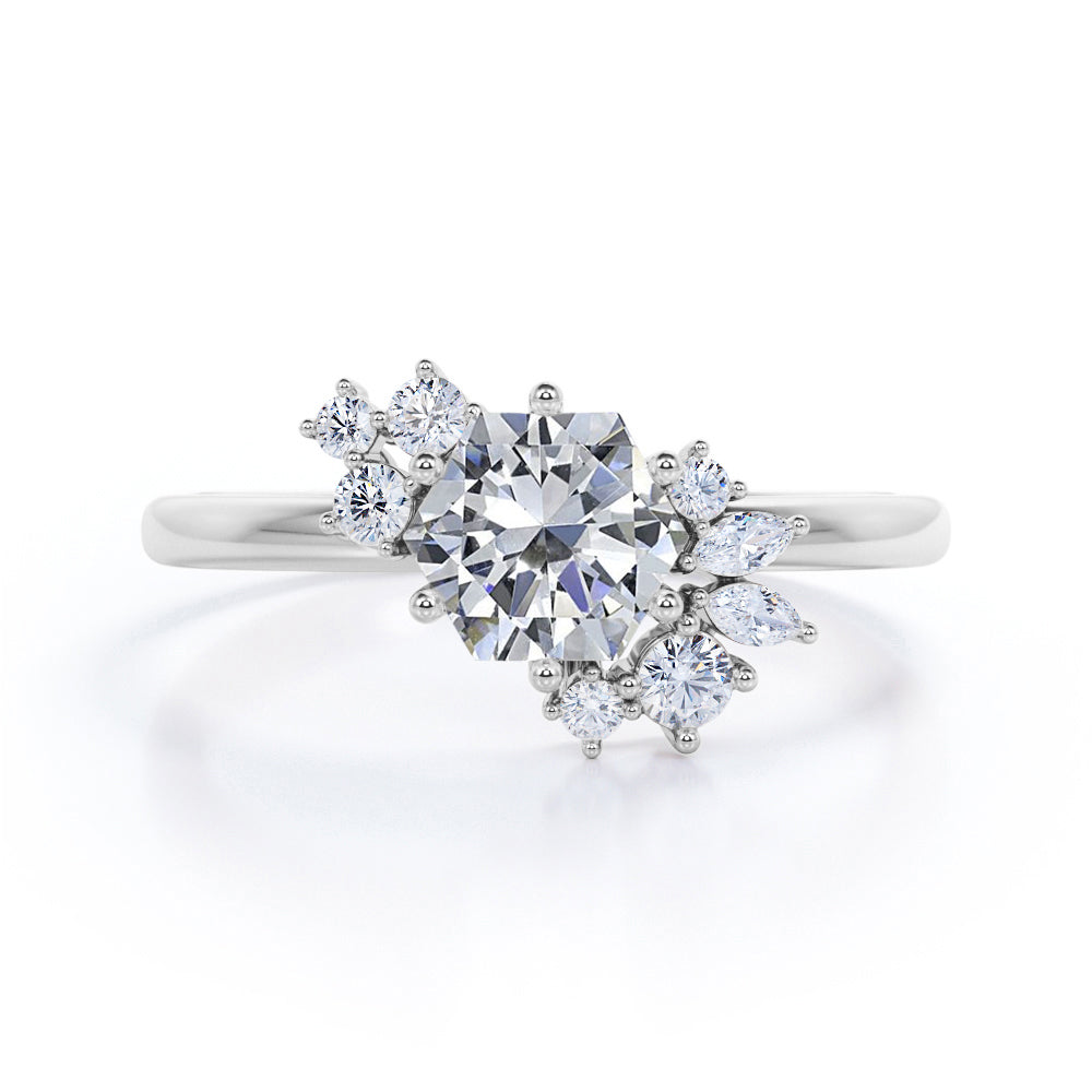 Floral art deco 1.15 carat Hexagon Shaped Moissanite and diamonds artisan engagement ring in Black gold