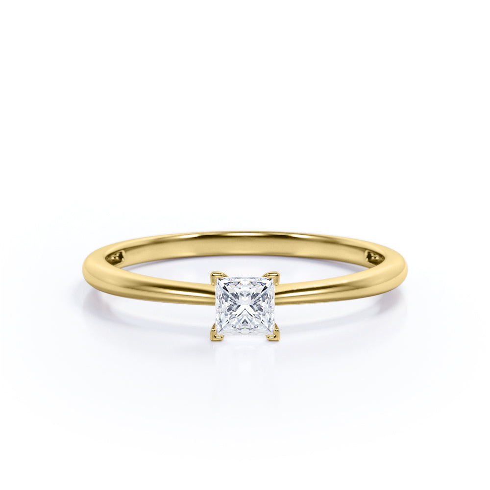 Elegant Solitaire 0.5 carat Princess cut Moissanite-cathedral setting-tapered shank engagement ring in White gold