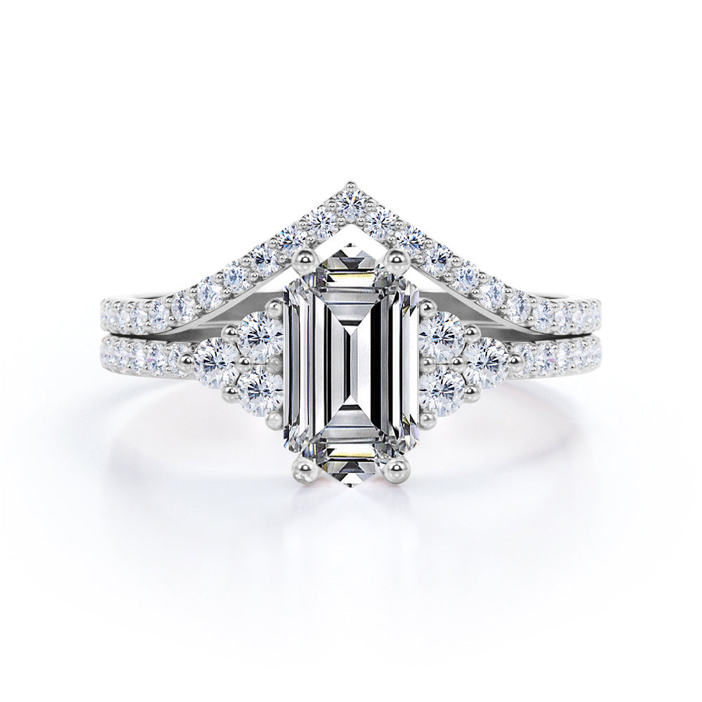 Artistic Contoured 1.5 carat Hexagon shaped Moissanite and diamond 7stone engagement ring in Black gold