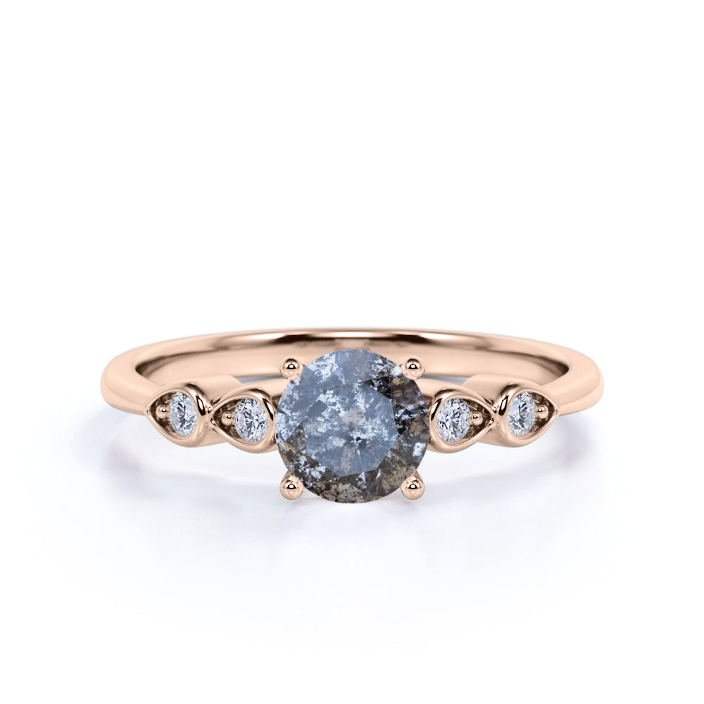 5 Stone 0.45 carat Round Cut Salt and Pepper Diamond and White Diamond Accent in Bezel Set Engagement Ring for Women in White Gold